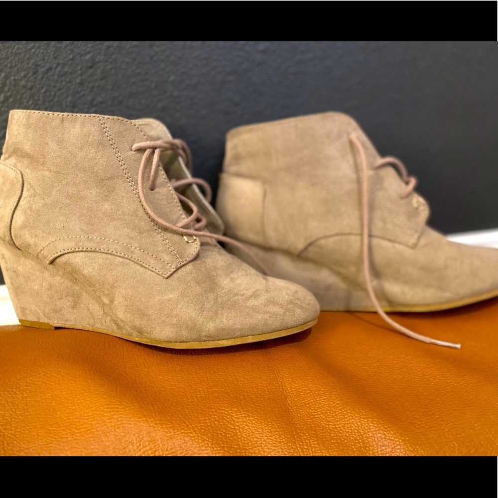 Tan wedge bootie